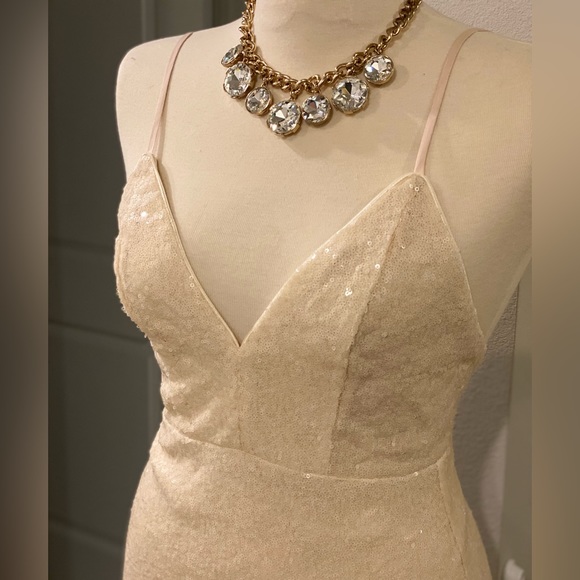 Lulus beige sequin knee length dress. Size small. - Picture 1 of 9